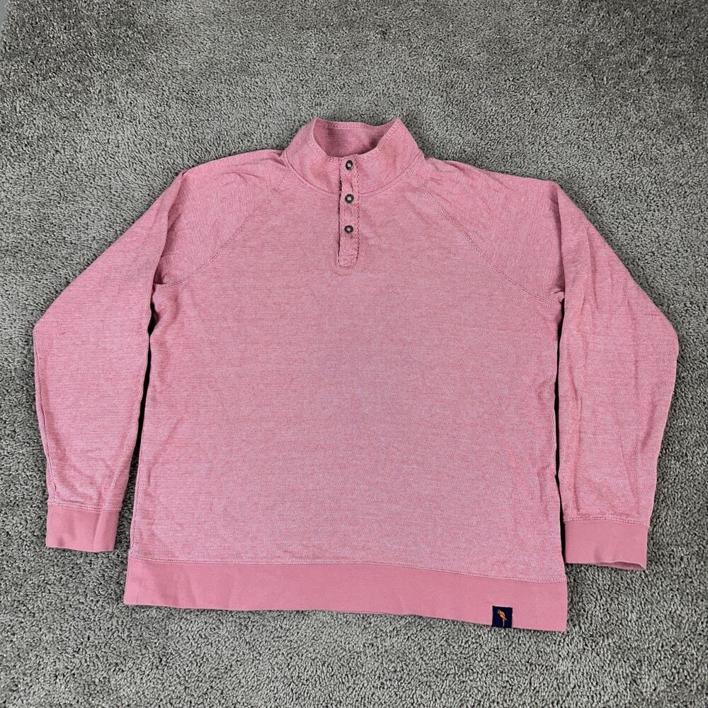 Margaritaville Island Sweater Mens XL Pink Mock Neck Button Pullover Reserve
